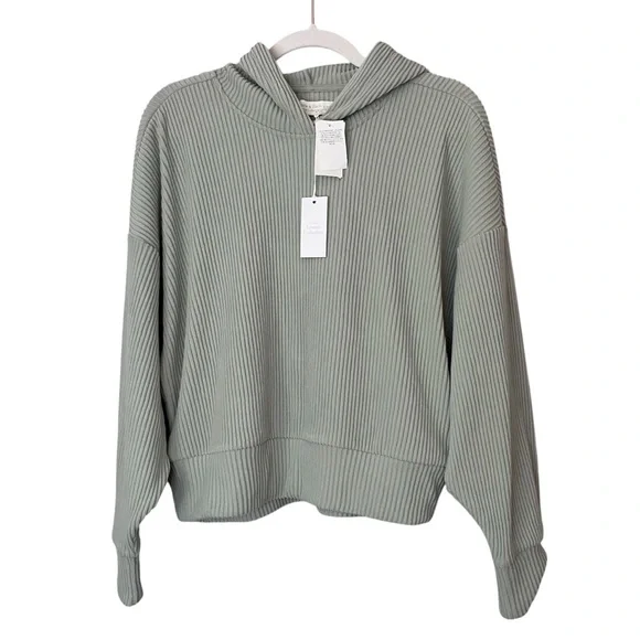 Abercrombie & Fitch NEW Lounge Cozy Rib Pullover Hoodie Sweatshirt Green S/M - Picture 1 of 6